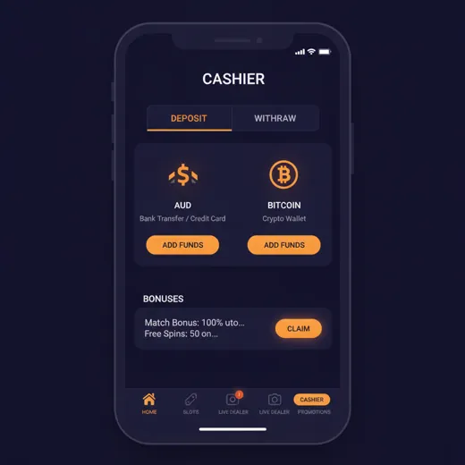 Cashier with AUD and Bitcoin